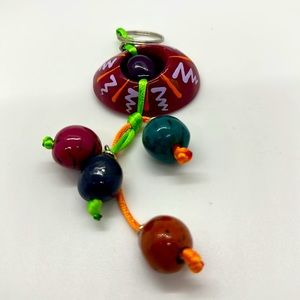 Fuchsia Lavender Melon Handpainted  Keychain Handmade South American Tagua Bead